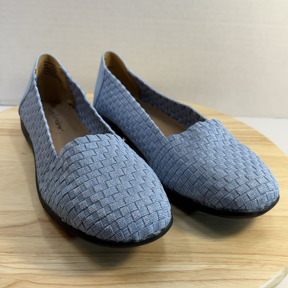 Comfortview Bethany Light Blue Woven Shimmer Ballet Flats 9W Wide 36-0062-4